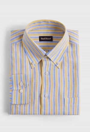 Paul Stuart Linen Shadow Stripe Yellow / Blue | AU_PAUL40220