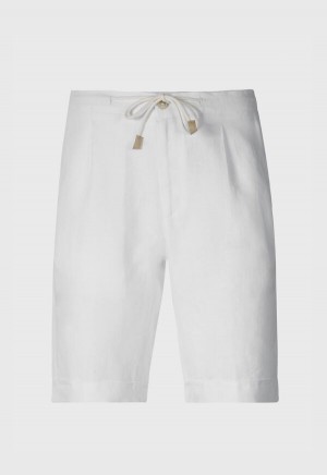 Paul Stuart Linen Tucked Pleat Bermuda White | AU_PAUL36030