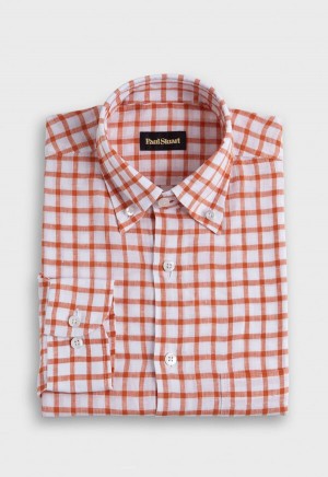 Paul Stuart Linen Windowpane Orange / White | AU_PAUL64443