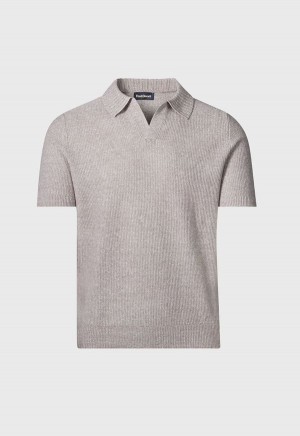 Paul Stuart Linen & Cotton Knit Open Collar Grey Brown | AU_PAUL90811