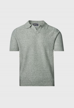 Paul Stuart Linen & Cotton Knit Open Collar Olive | AU_PAUL51662