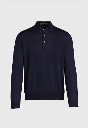 Paul Stuart Long Sleeve Merino Wool Polo Shirt Navy | AU_PAUL57950