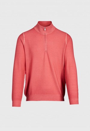 Paul Stuart Merino Wool Rice Stitch Quarter Zip Pink | AU_PAUL12992