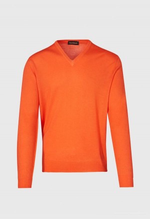 Paul Stuart Merino Wool Watercolor V-Neck Orange | AU_PAUL59575