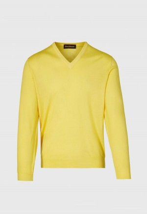 Paul Stuart Merino Wool Watercolor V-Neck Yellow | AU_PAUL16706