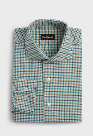 Paul Stuart Mini Check Flannel Turquoise | AU_PAUL37042