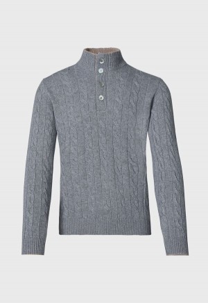 Paul Stuart Mock Neck Cable Grey | AU_PAUL30223