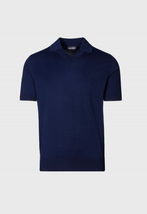 Paul Stuart Organic Cotton Open Collar Navy | AU_PAUL31103