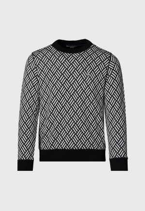 Paul Stuart Parquet Pattern Jacquard Crewneck Black | AU_PAUL97889