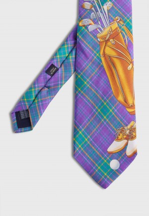 Paul Stuart Plaid Golf Bag Print Silk Purple | AU_PAUL76458