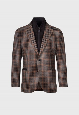 Paul Stuart Plaid Jacket with Removable Vest Brown | AU_PAUL82687