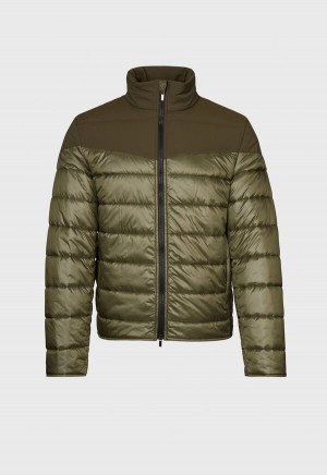 Paul Stuart Puffer Jacket With Tonal Shoulder Contrast Fabric Olive | AU_PAUL90298