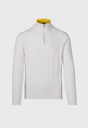 Paul Stuart Quarter Zip Cable Knit Cream / Yellow | AU_PAUL60189