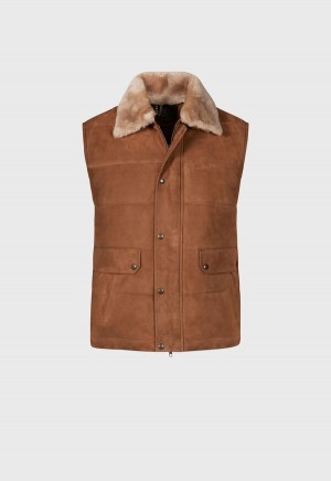 Paul Stuart Quilted Shearling Vest Brown | AU_PAUL61719