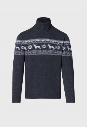 Paul Stuart Reindeer & Snowflake Turtleneck Grey | AU_PAUL84838