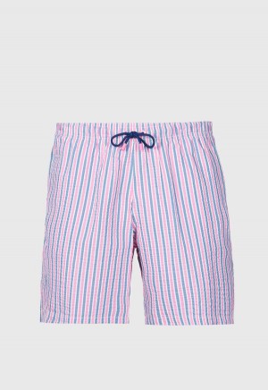 Paul Stuart Seersucker Swim Trunk Pink / Blue | AU_PAUL88779