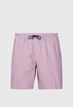 Paul Stuart Seersucker Swim Trunk Red / Blue | AU_PAUL45352