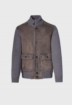 Paul Stuart Shearling and Knit Blouson Jacket Brown | AU_PAUL43571