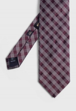 Paul Stuart Silk Jacquard Check Burgundy | AU_PAUL99310