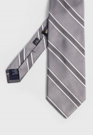 Paul Stuart Silk Jacquard Macclesfield Stripe Silver | AU_PAUL64573