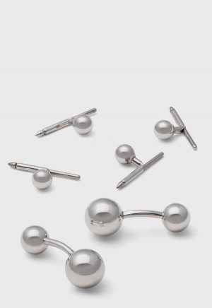 Paul Stuart Sterling Silver Ball Cufflink & Stud Set Silver | AU_PAUL92276