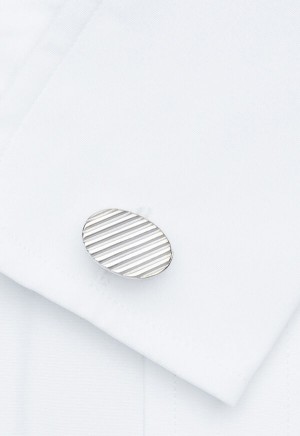 Paul Stuart Sterling Silver Ribbed Oval Cufflinks Silver | AU_PAUL51441