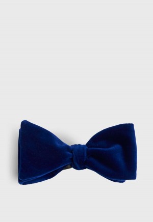 Paul Stuart Stretch Velvet Blunt Edge Bow Blue | AU_PAUL46351