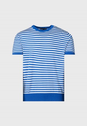 Paul Stuart Stripe Knit Short Sleeve Crewneck Blue / White | AU_PAUL84699