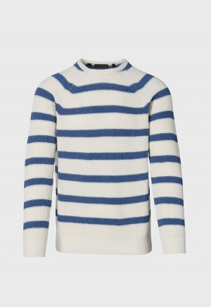 Paul Stuart Striped Cotton Crewneck Blue / Cream | AU_PAUL34670