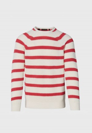 Paul Stuart Striped Cotton Crewneck Coral / Cream | AU_PAUL14980