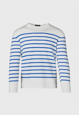 Paul Stuart Striped Crewneck White / Blue | AU_PAUL53451