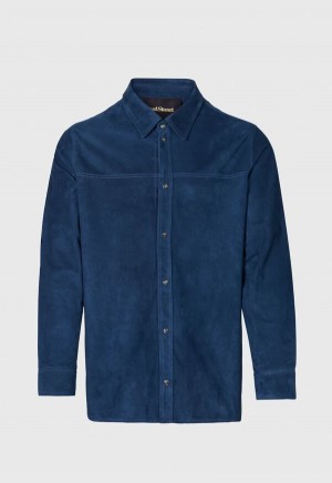 Paul Stuart Suede Shirt Jacket Blue | AU_PAUL81333