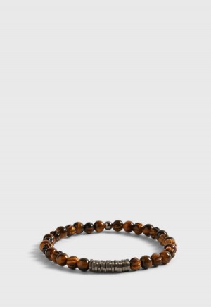 Paul Stuart Tiger Eye Beaded Bracelet Brown | AU_PAUL40912