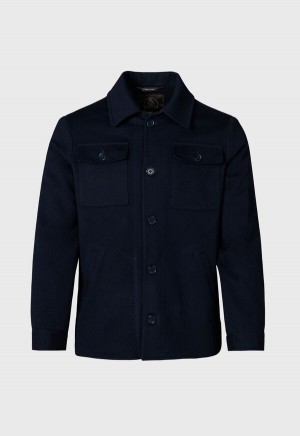 Paul Stuart Wool Shirt Jacket Navy | AU_PAUL65963