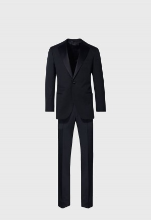 Paul Stuart Wool Tuxedo with Satin Notch Lapel Black | AU_PAUL53662