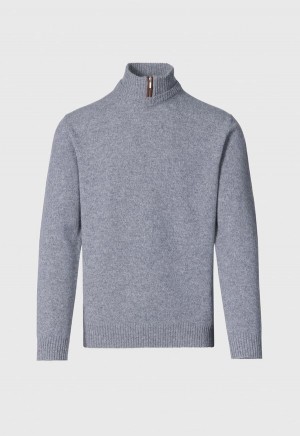 Paul Stuart Wool & Cashmere Mock Neck Zip Grey | AU_PAUL57251