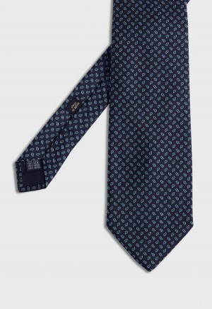 Paul Stuart Woven Silk Micro Pine Motiff Navy | AU_PAUL48201