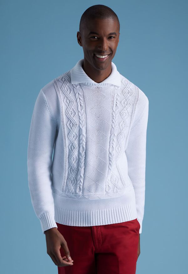 Paul Stuart Aran Cable Mock Neck Cotton White | AU_PAUL93317