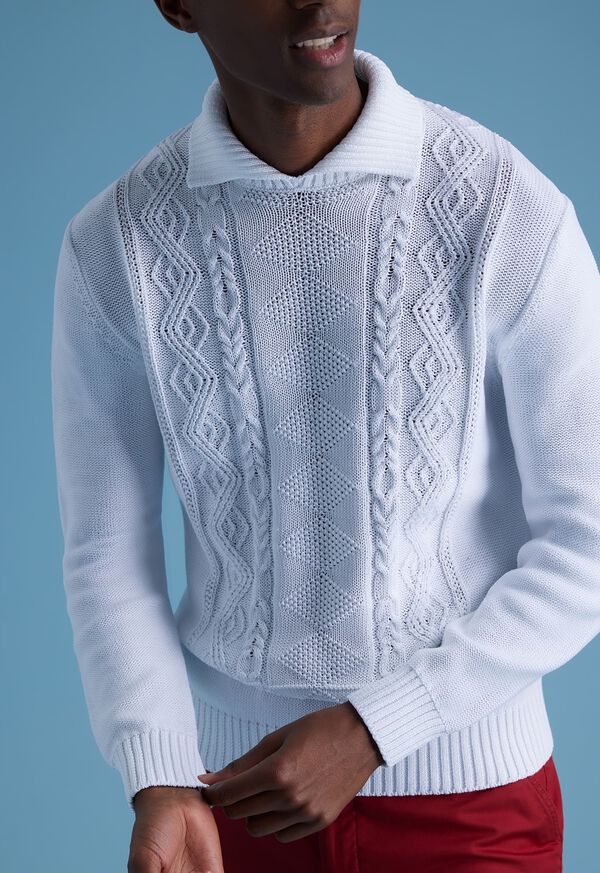 Paul Stuart Aran Cable Mock Neck Cotton White | AU_PAUL93317