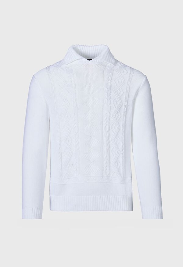 Paul Stuart Aran Cable Mock Neck Cotton White | AU_PAUL93317