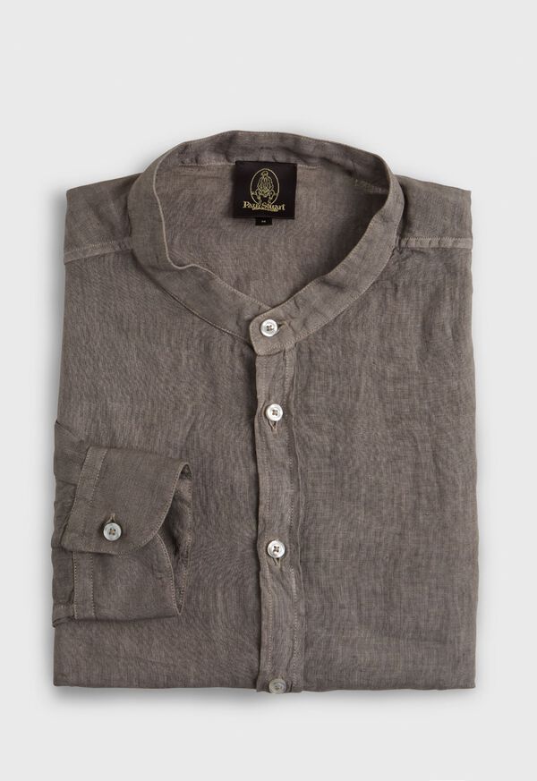 Paul Stuart Band Collar Washed Linen Grey Brown | AU_PAUL60572