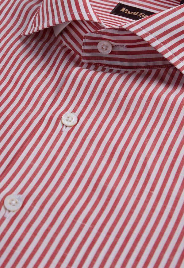 Paul Stuart Bengal Stripe Cotton & Linen Red | AU_PAUL78427