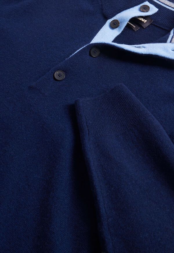 Paul Stuart Cashmere Button Mock Neck Navy | AU_PAUL61269