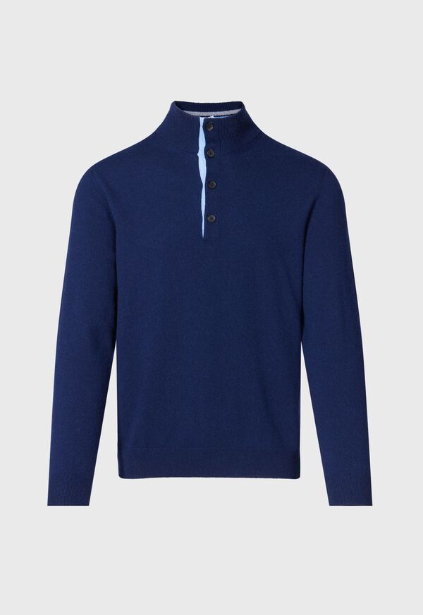 Paul Stuart Cashmere Button Mock Neck Navy | AU_PAUL61269