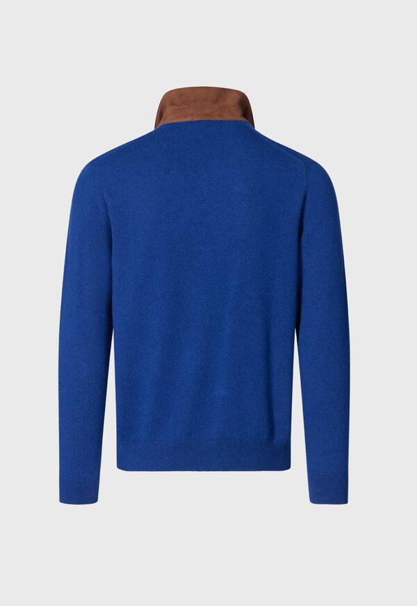 Paul Stuart Cashmere Long Sleeve Polo with Suede Blue / Olive | AU_PAUL63271