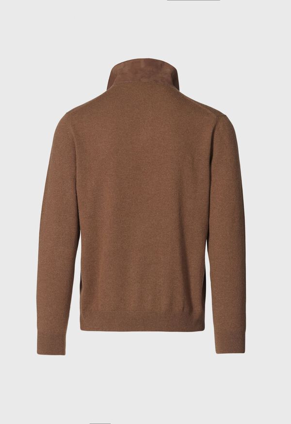 Paul Stuart Cashmere Long Sleeve Polo with Suede Brown / Lavender | AU_PAUL85349