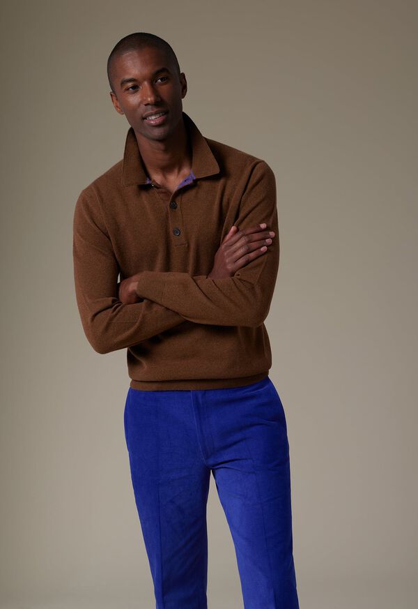 Paul Stuart Cashmere Long Sleeve with Suede Brown / Lavender | AU_PAUL86149