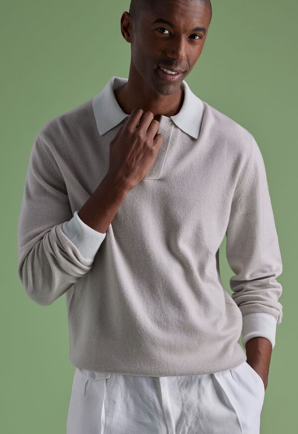 Paul Stuart Cashmere Open Collar Beige | AU_PAUL99589