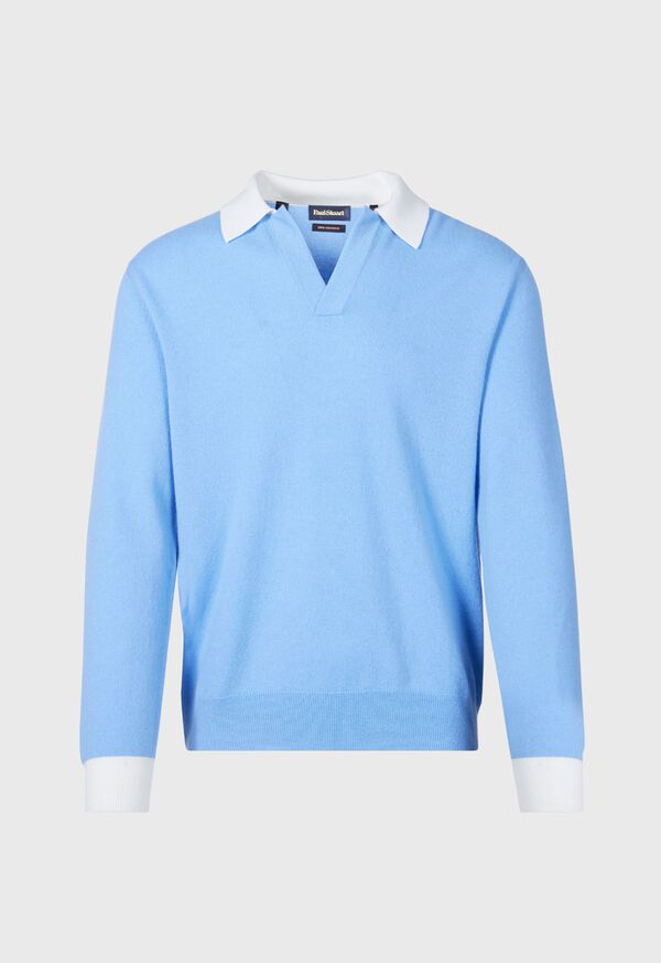 Paul Stuart Cashmere Open Collar Light Blue | AU_PAUL74834