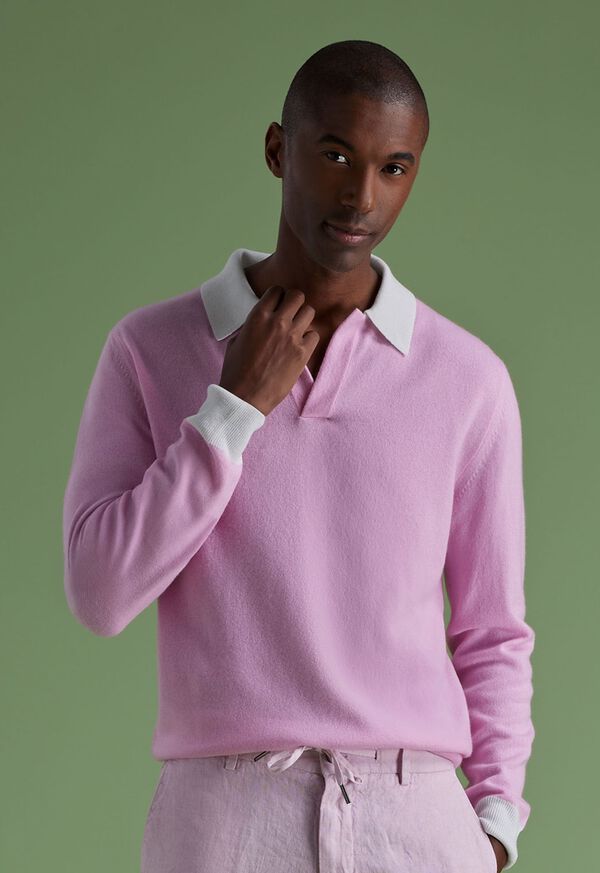 Paul Stuart Cashmere Open Collar Light Pink | AU_PAUL81126